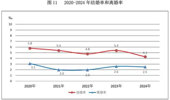 图片[2]-2024年，我国登记结婚的夫妇数量达到610.6万对，离婚率与结婚率的比值为57.5%。-创优资源分享网