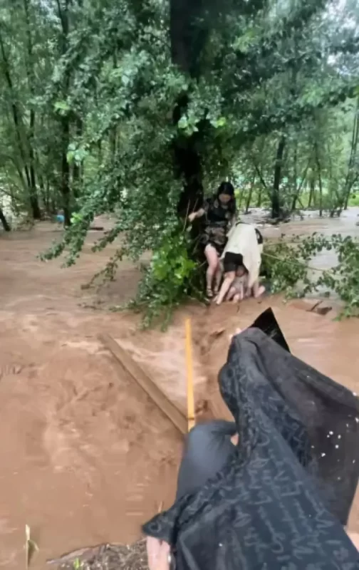 河北省遭遇强降雨，导致一处露营地多人被困。一名幸存者透露，洪水一度涨至颈部，他和另外6人紧紧抱住一棵树，在水中坚守了长达5个小时。-同恩资源分享网