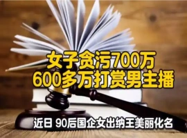 一位出生于90后的女性国企出纳员，挪用了超过700万元的公款，其目的在于为网络男主播进行打赏。-同恩资源分享网