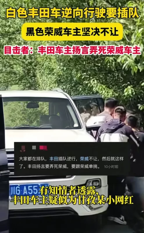 近日，丰田车主在道路上逆行企图插队，对方车主见状拒绝，丰田车主随后对对方发出恐吓，声称“我要弄死你”。-同恩资源分享网
