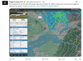 国际媒体报道：据飞行航班信息平台数据显示，一架俄罗斯专用飞机已在美国阿拉斯加州安克雷奇降落。-创优资源分享网