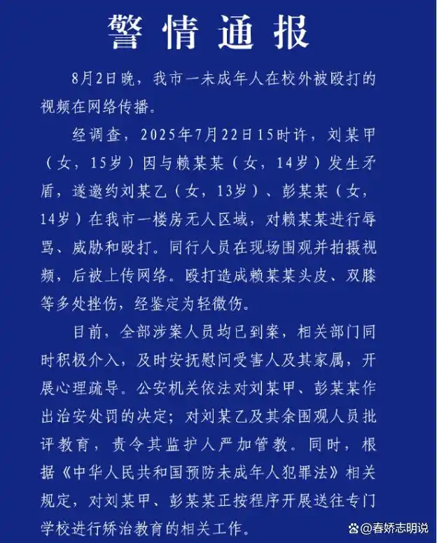 警情公告：一名14岁少女在校外遭受暴力袭击，涉事两人已被送往学校接受矫正。校园之外，暴力行为的防范为何如此困难？-同恩资源分享网