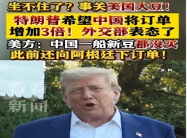 特朗普期望中国能够将大豆采购量提升至原来的三倍，对此，中国外交部作出了回应。-同恩资源分享网